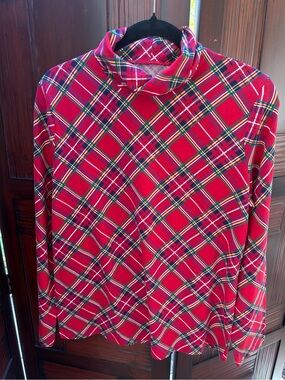 Talbots Red Tartan Plaid Cowl Neck Top Cotton Large
